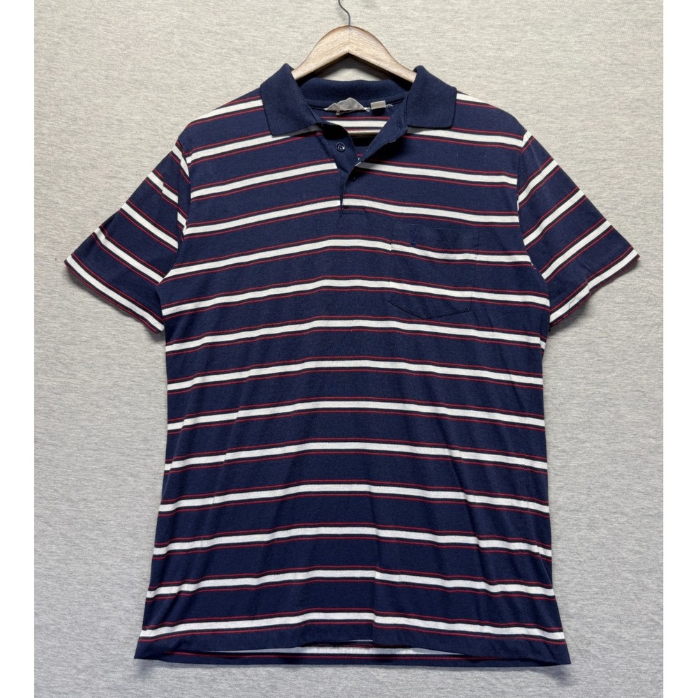 BVD Open Polo Shirt Men Medium Navy Striped Short Sleeve Performance Golf Tennis